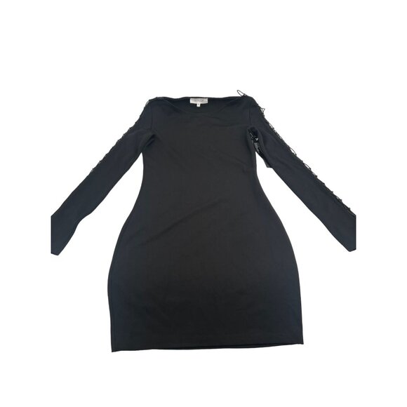 NEW Wyldr Black Off-The-Shoulder Lace Me Up Bodycon Longsleeve Dress - Picture 5 of 14